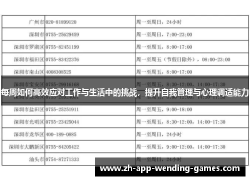 每周如何高效应对工作与生活中的挑战，提升自我管理与心理调适能力